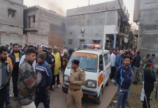 हजारीबाग धमाके के बाद हबीबीनगर में राहत कार्य और मौके पर मौजूद एम्बुलेंस व पुलिस बल की भीड़।