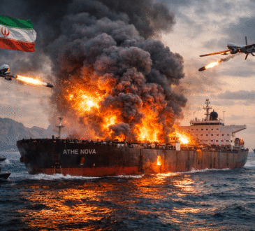 होर्मुज़ जलडमरूमध्य में ड्रोन हमले के बाद आग की लपटों में घिरा ATHE NOVA तेल टैंकर