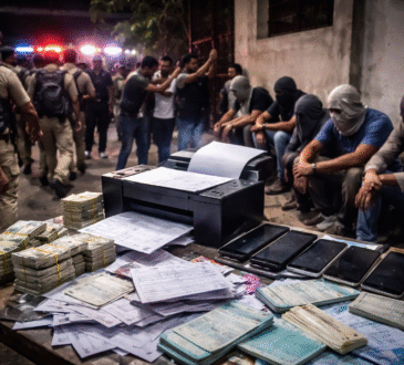 रांची में पुलिस छापेमारी के दौरान पेपर लीक गैंग का पर्दाफाश, टेबल पर नकदी, मोबाइल और प्रश्न-पत्र के साथ गिरफ्तार आरोपी