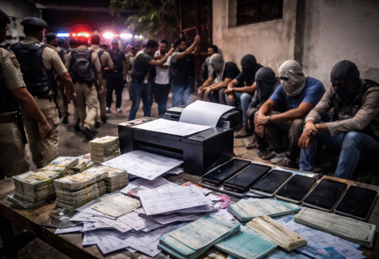 रांची में पुलिस छापेमारी के दौरान पेपर लीक गैंग का पर्दाफाश, टेबल पर नकदी, मोबाइल और प्रश्न-पत्र के साथ गिरफ्तार आरोपी