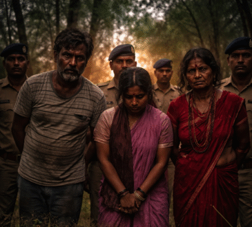 Hazaribagh crime case related image showing accused persons with police during investigation of black magic and superstition based murder case in Jharkhand