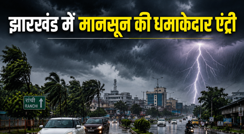 झारखंड में मानसून सक्रिय होने के बाद रांची में भारी बारिश और काले बादलों का दृश्य