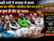 लोकसभा के नए राजनीतिक समीकरण पर आधारित ग्राफिक, जिसमें NDA की बढ़ती ताकत, विपक्षी दलों में बगावत और परिसीमन बिल को लेकर संसद का बदलता गणित दिखाया गया है।