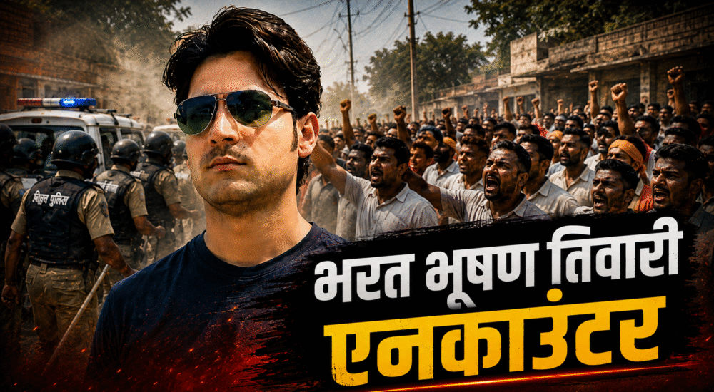 भरत भूषण तिवारी एनकाउंटर मामले पर विरोध प्रदर्शन और पुलिस कार्रवाई को दर्शाता सांकेतिक चित्र।