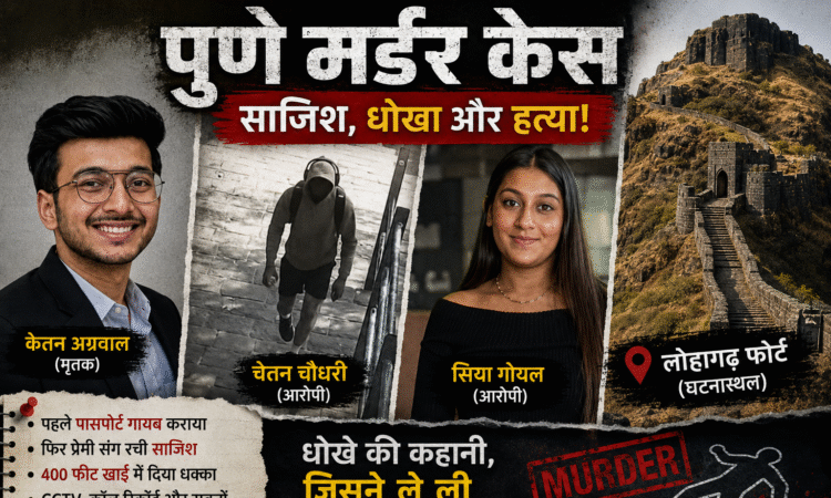 केतन अग्रवाल, हूडी पहने संदिग्ध चेतन चौधरी और सिया गोयल की तस्वीर के साथ लोहागढ़ फोर्ट का दृश्य, जहां पुणे मर्डर केस की घटना हुई।