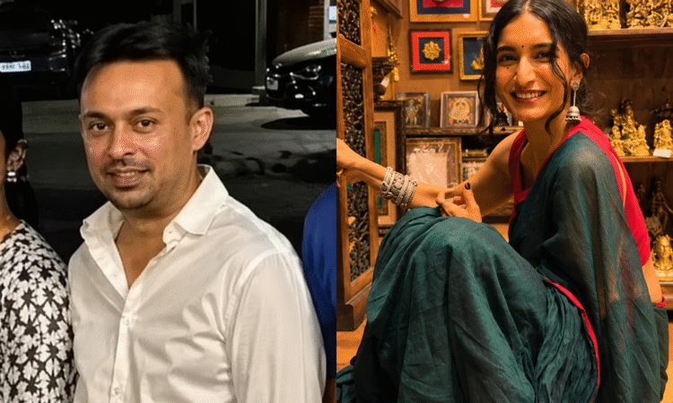 बेंगलुरु में व्यापारी वैशाख और कन्नड़ अभिनेत्री कृषि थपांडा की संयुक्त तस्वीर, जिनके घर पर व्यापारी की मौत के मामले की पुलिस जांच जारी है।