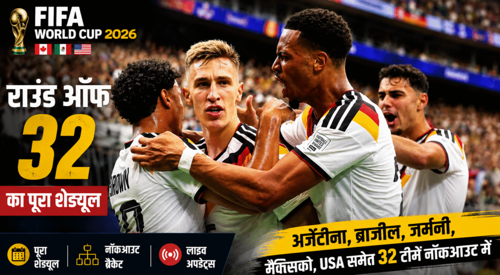 FIFA World Cup 2026 Round of 32 में गोल के बाद जश्न मनाते जर्मनी के खिलाड़ी