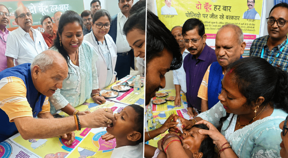 रांची सदर अस्पताल में राष्ट्रीय पल्स पोलियो अभियान के शुभारंभ के दौरान मेयर रोशनी खलखो और स्वास्थ्य अधिकारियों ने बच्चों को पोलियो की दवा पिलाई।