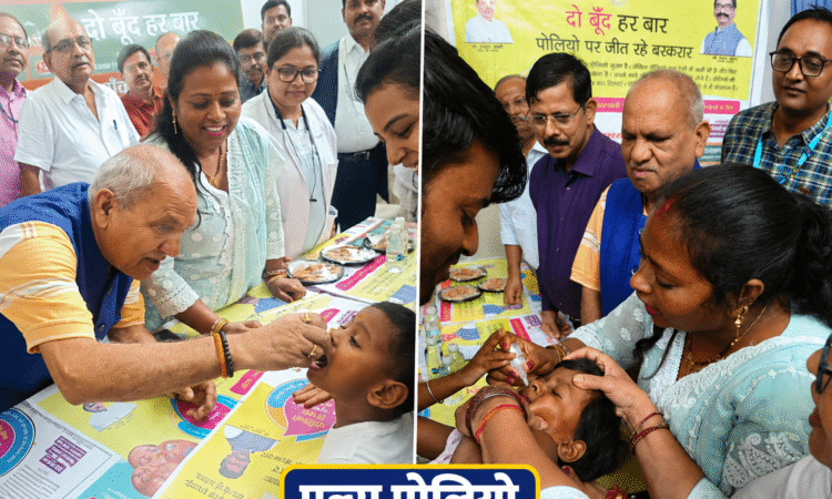 रांची सदर अस्पताल में राष्ट्रीय पल्स पोलियो अभियान के शुभारंभ के दौरान मेयर रोशनी खलखो और स्वास्थ्य अधिकारियों ने बच्चों को पोलियो की दवा पिलाई।