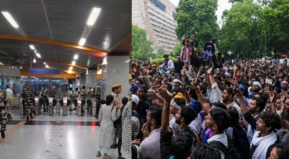 CJP Protest के बीच मंडी हाउस मेट्रो स्टेशन पर फंसे यात्री और दिल्ली में प्रदर्शन का दृश्य