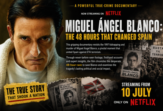 Netflix की ट्रू-क्राइम डॉक्यूमेंट्री Miguel Ángel Blanco: The 48 Hours That Changed Spain का पोस्टर।