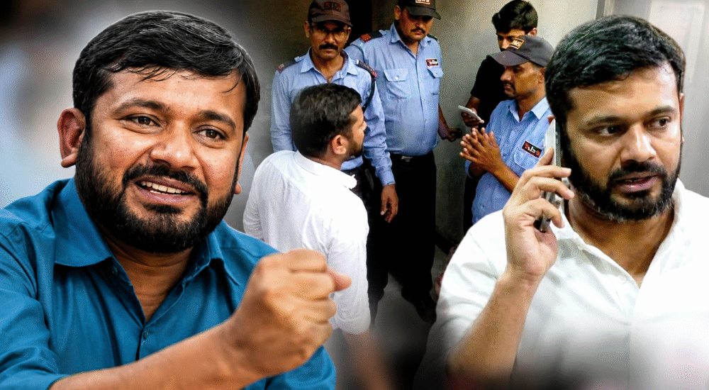 केरल हाउस विवाद के बाद दिल्ली पुलिस हिरासत में कांग्रेस नेता कन्हैया कुमार की संयुक्त तस्वीर।