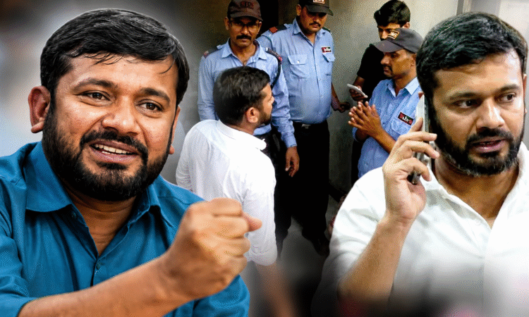 केरल हाउस विवाद के बाद दिल्ली पुलिस हिरासत में कांग्रेस नेता कन्हैया कुमार की संयुक्त तस्वीर।
