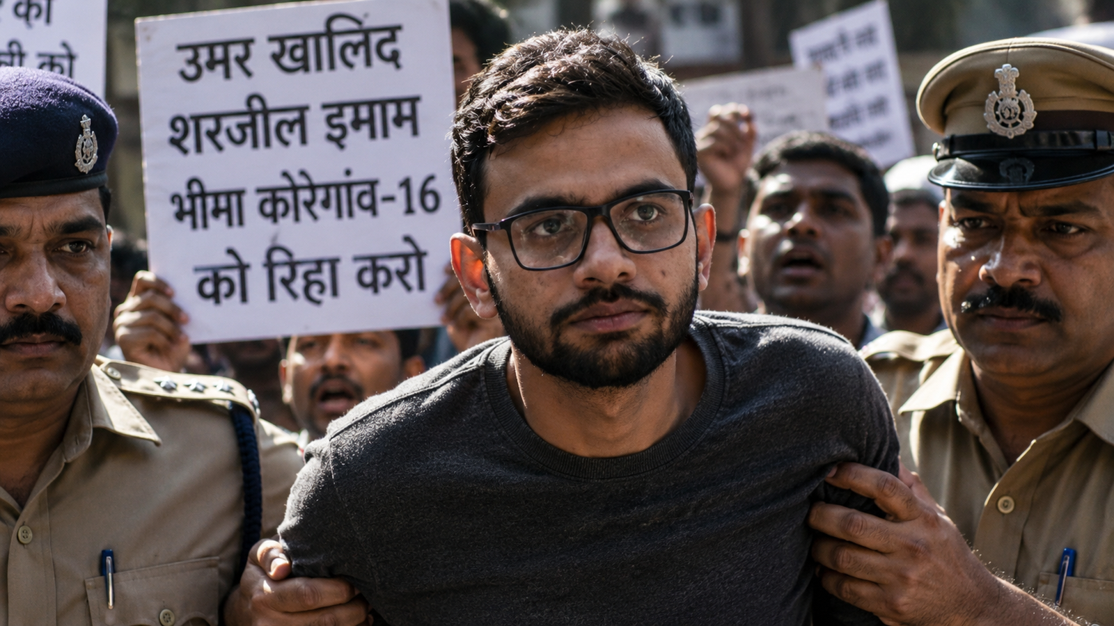 गोवा के पणजी में उमर खालिद और शरजील इमाम के समर्थन में पोस्टर दिखाने के बाद पुलिस द्वारा हिरासत में लिए गए प्रदर्शनकारी।