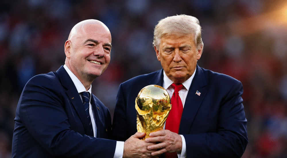 FIFA अध्यक्ष जियानी इन्फेंटिनो विश्व कप 2026 के बाद दिए गए विवादित बयान के दौरान।