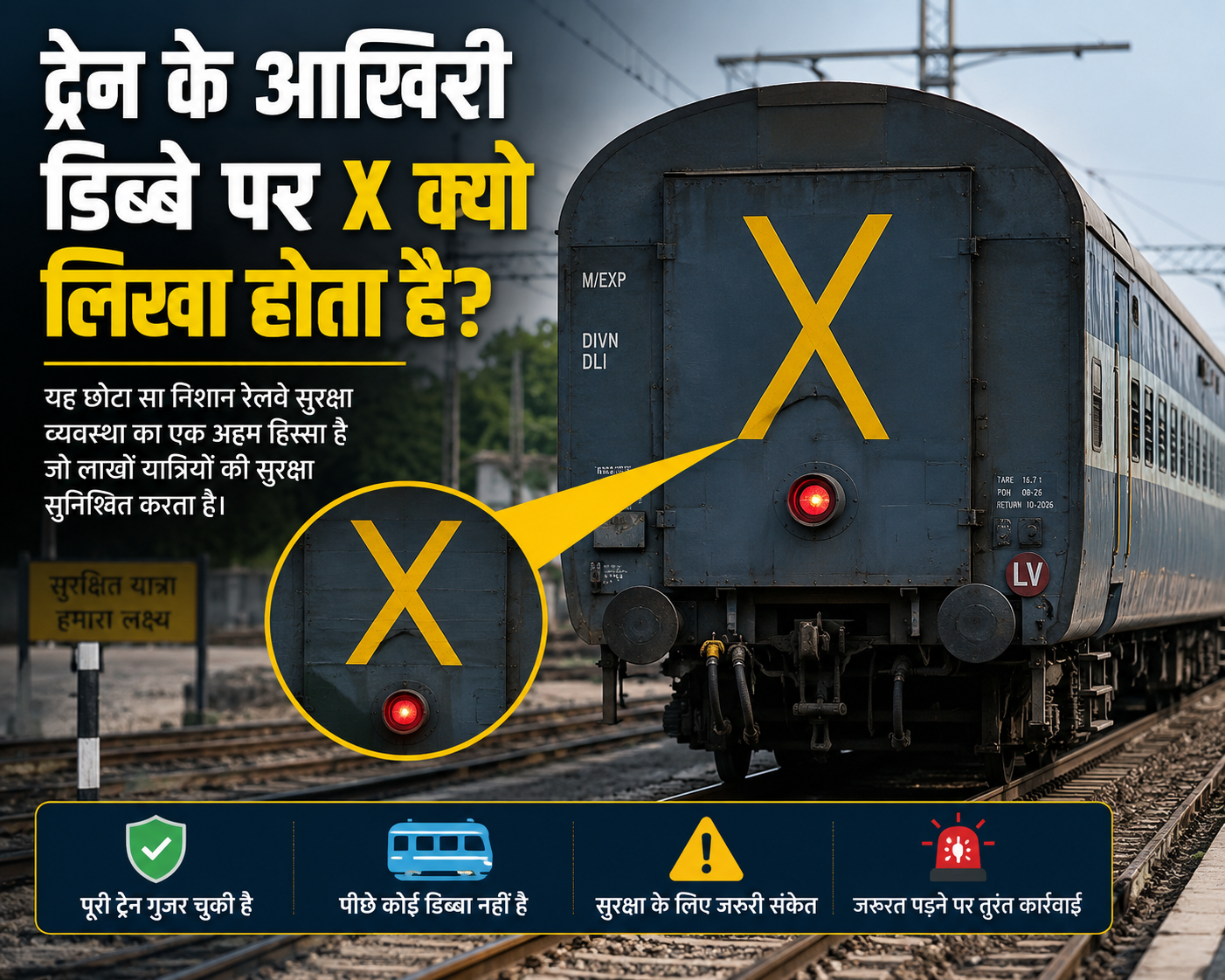 भारतीय रेलवे की ट्रेन के आखिरी डिब्बे पर बना X का निशान।