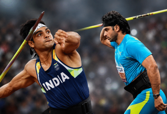 कॉमनवेल्थ गेम्स 2026 जेवलिन क्वालिफिकेशन के दौरान नीरज चोपड़ा और अरशद नदीम।