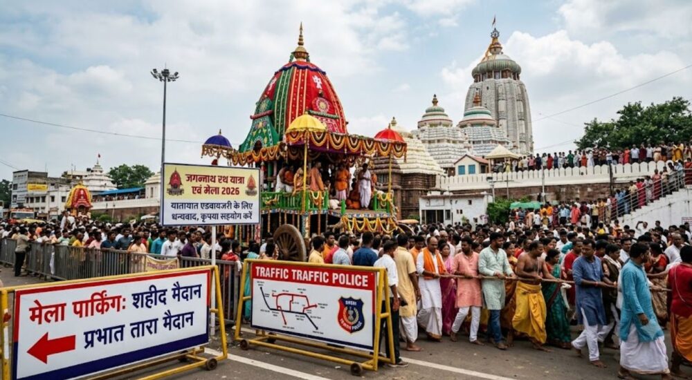 Ranchi Traffic Police arrangements and crowd management for Jagannathpur Rath Yatra 2026.