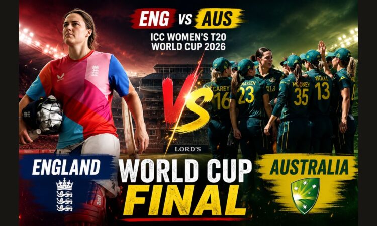 लॉर्ड्स में ICC महिला टी20 विश्व कप 2026 फाइनल से पहले इंग्लैंड और ऑस्ट्रेलिया महिला क्रिकेट टीम की प्रतीकात्मक तस्वीर