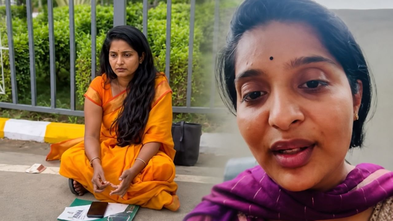 टेक महिंद्रा कर्मचारी द्वारा नौकरी से निकाले जाने के आरोप के बाद कंपनी परिसर के बाहर प्रदर्शन।