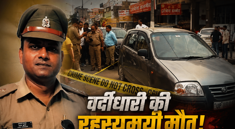 लखनऊ के पारा इलाके में सड़क किनारे खड़ी कार में गाजीपुर थाने के सब-इंस्पेक्टर अजय कुमार का शव मिलने के बाद मौके पर जांच करती पुलिस।