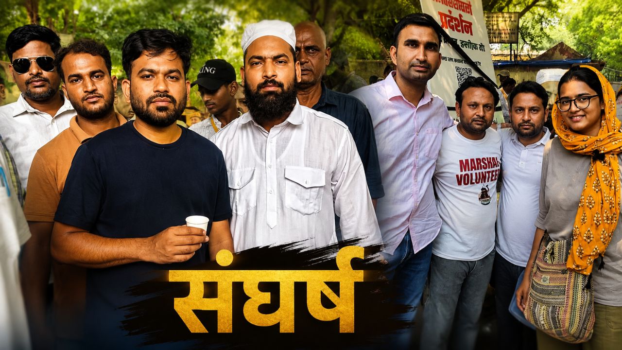 सीजेपी छात्र आंदोलन के दौरान प्रदर्शन स्थल पर मौजूद मोहम्मद जुनैद और अन्य स्वयंसेवक।