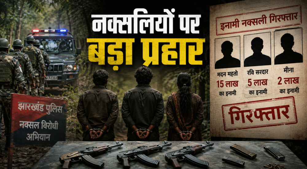 झारखंड में सीआरपीएफ और झारखंड पुलिस के संयुक्त अभियान में 22 लाख के इनामी तीन हार्डकोर नक्सलियों की गिरफ्तारी का सांकेतिक चित्र