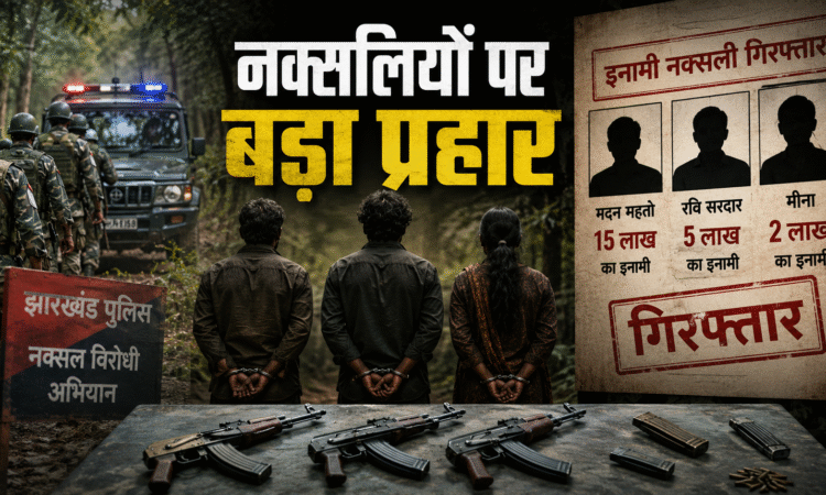 झारखंड में सीआरपीएफ और झारखंड पुलिस के संयुक्त अभियान में 22 लाख के इनामी तीन हार्डकोर नक्सलियों की गिरफ्तारी का सांकेतिक चित्र