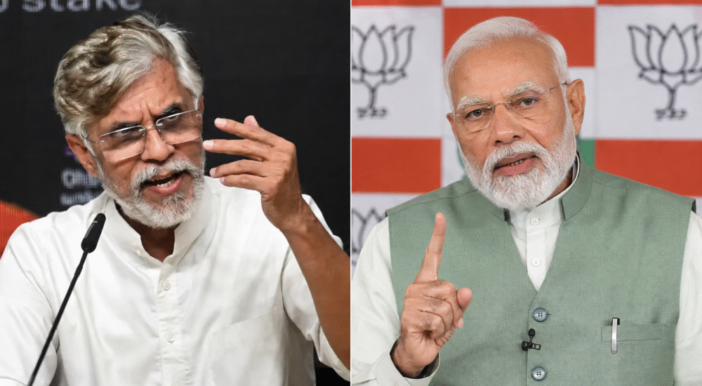 कांग्रेस नेता पवन खेड़ा और प्रधानमंत्री नरेंद्र मोदी की फाइल फोटो।