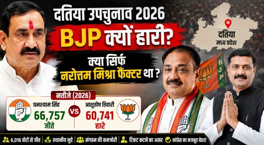 दतिया उपचुनाव 2026 में नामांकन के दौरान कांग्रेस और बीजेपी नेताओं की तस्वीर।