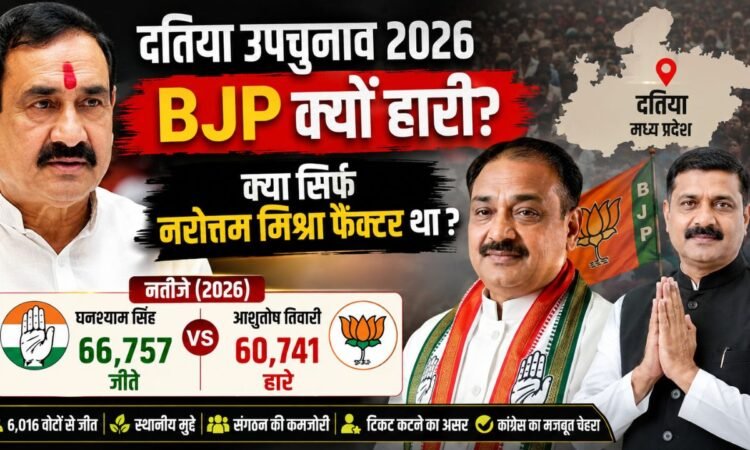 दतिया उपचुनाव 2026 में नामांकन के दौरान कांग्रेस और बीजेपी नेताओं की तस्वीर।