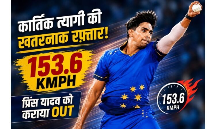 UP T20 League में तेज गेंदबाजी करते कार्तिक त्यागी