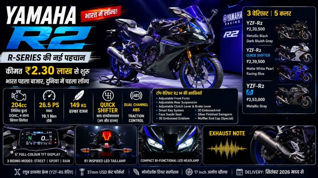 Yamaha YZF-R2 new sports bike launched in India with three variants and five colours