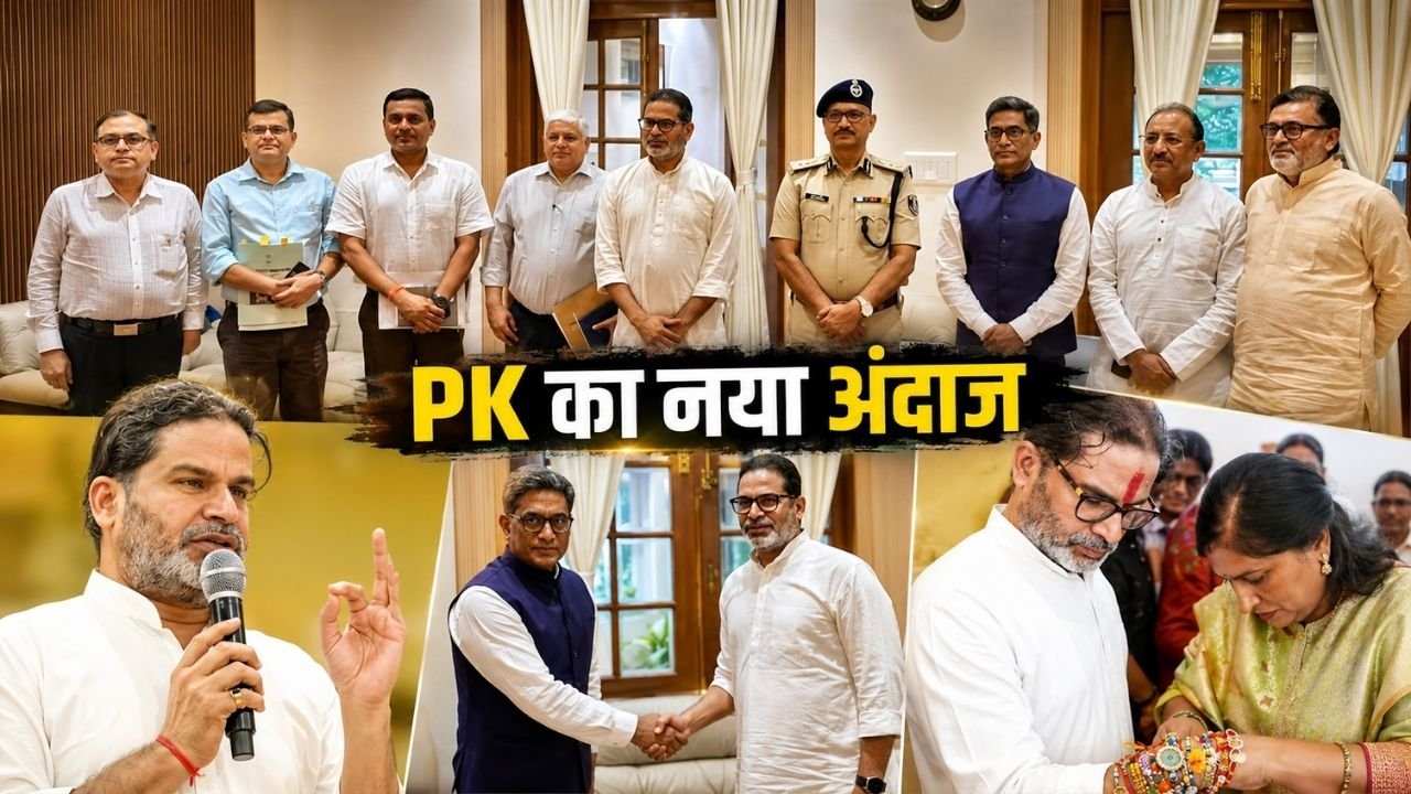 प्रशांत किशोर बिहार के अधिकारियों के साथ बैठक करते हुए
