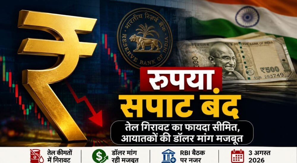 भारतीय रुपये का प्रतीक, डॉलर के मुकाबले रुपये की चाल और RBI मौद्रिक नीति से जुड़ी खबर।