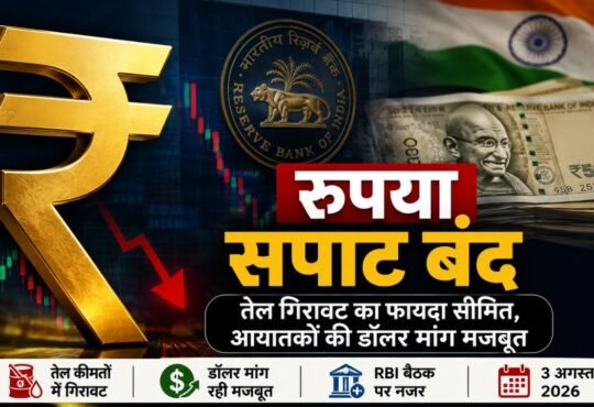 भारतीय रुपये का प्रतीक, डॉलर के मुकाबले रुपये की चाल और RBI मौद्रिक नीति से जुड़ी खबर।