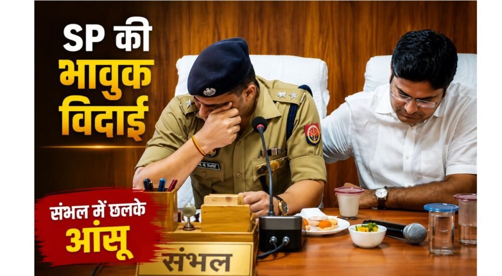 संभल SP KK बिश्नोई की भावुक विदाई के दौरान DM अंकित खंडेलवाल