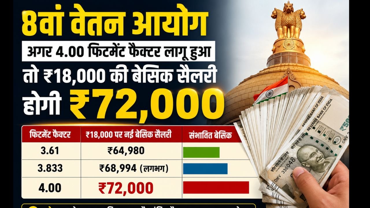 8th Pay Commission में ₹18000 बेसिक पे पर ₹72000 की संभावित गणना