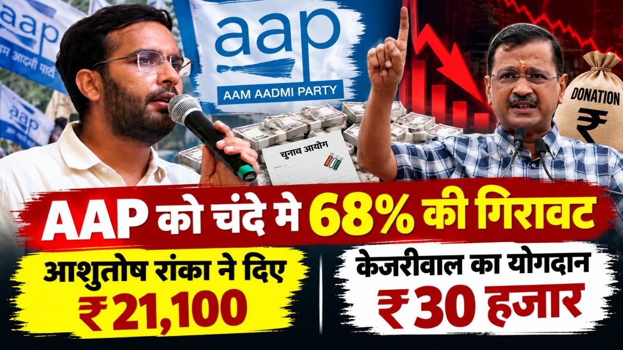 AAP Donation Report 2025-26 में चंदे में 68 फीसदी गिरावट, अरविंद केजरीवाल और आशुतोष रांका