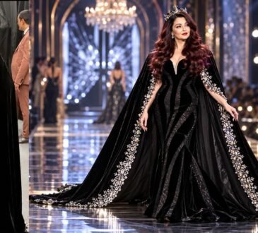 L'Oréal Paris runway पर कस्टम ब्लैक गाउन और केप में ऐश्वर्या राय बच्चन
