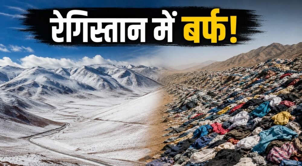 चिली के अटाकामा रेगिस्तान में बर्फ और कपड़ों के कचरे की तस्वीर