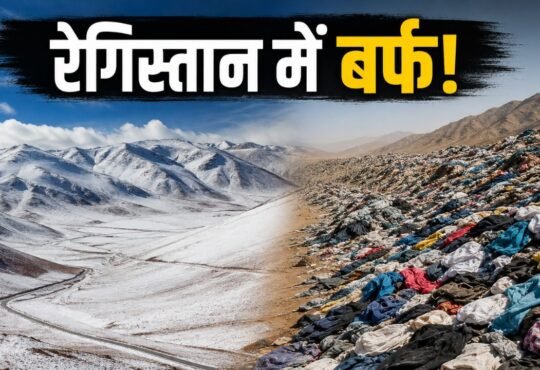 चिली के अटाकामा रेगिस्तान में बर्फ और कपड़ों के कचरे की तस्वीर