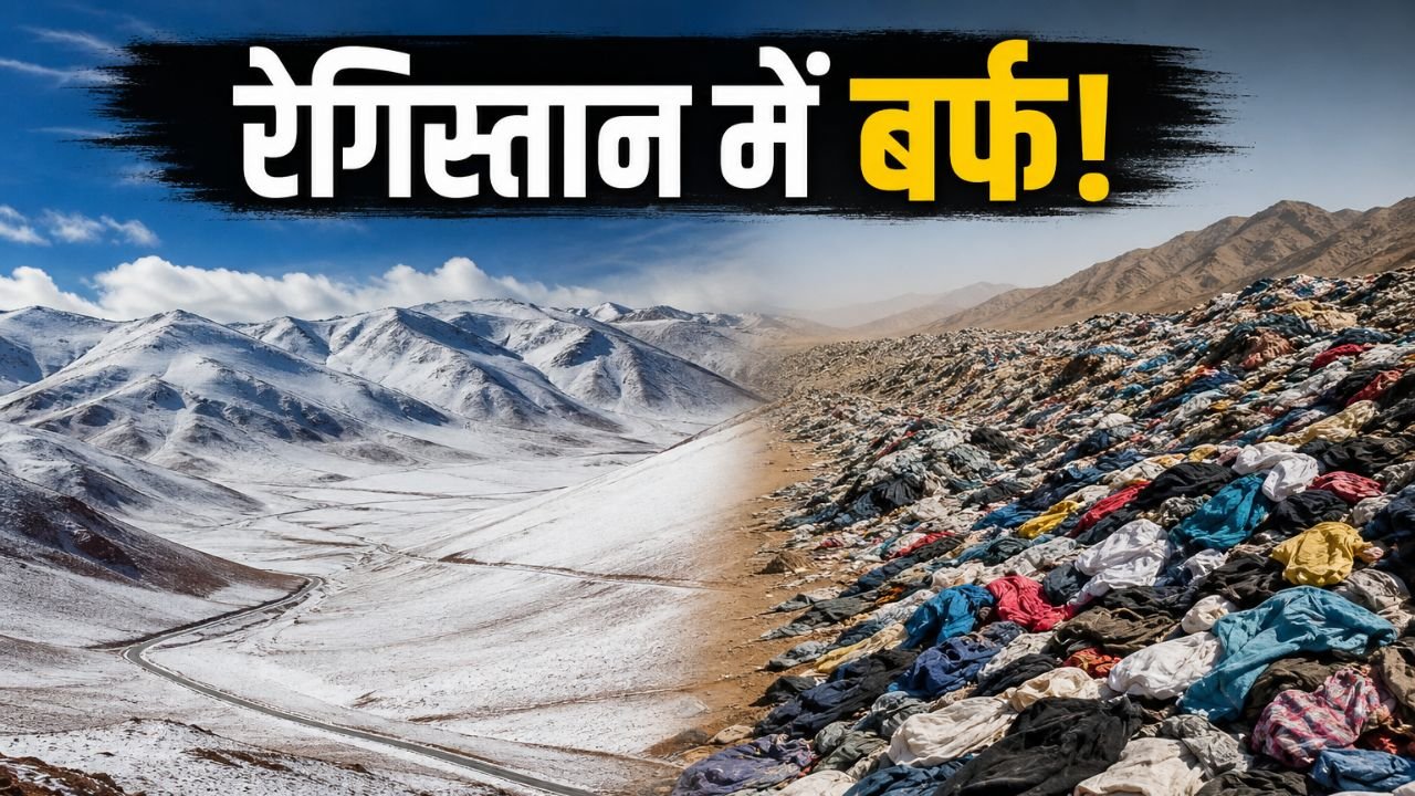 चिली के अटाकामा रेगिस्तान में बर्फ और कपड़ों के कचरे की तस्वीर