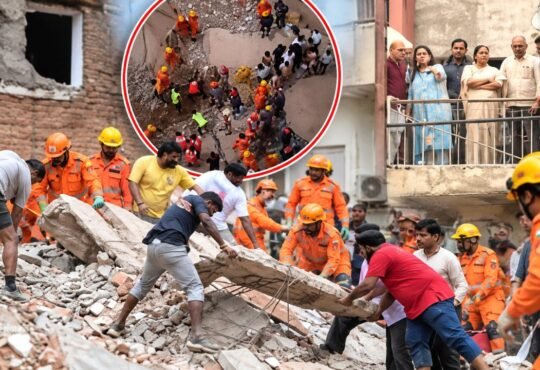 सत्य निकेतन इमारत हादसे के बाद मलबे में रेस्क्यू ऑपरेशन करते बचावकर्मी