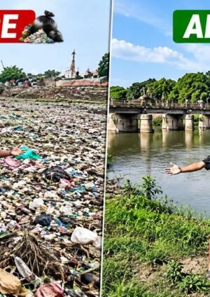 कचरे से भरी नदी की सफाई के बाद बदली तस्वीर दिखाता 21 वर्षीय युवक