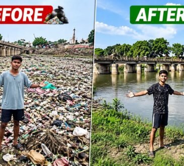कचरे से भरी नदी की सफाई के बाद बदली तस्वीर दिखाता 21 वर्षीय युवक