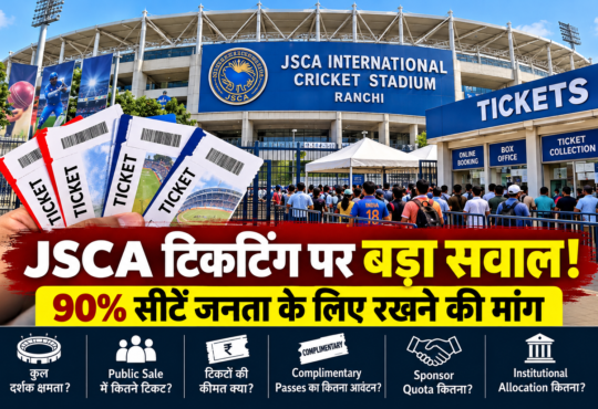JSCA इंटरनेशनल क्रिकेट स्टेडियम रांची में टिकटिंग व्यवस्था में पारदर्शिता और 90 प्रतिशत Public Sale की मांग