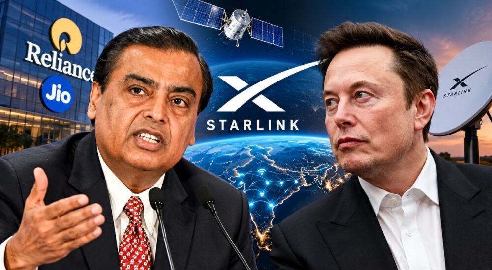 एलन मस्क और मुकेश अंबानी की तस्वीर, Starlink और Reliance Jio के बीच सैटेलाइट इंटरनेट बाजार की प्रतिस्पर्धा